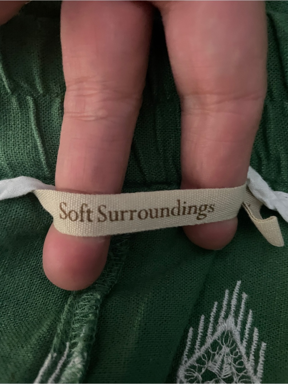 Soft Surroundings Lohara Green Embroidered Linen Blend Wide Leg Pant 2X Pull on - Picture 9 of 10